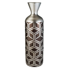 Load image into Gallery viewer, Geometric Cylinder Poly Floor Vase - Brown / Silver