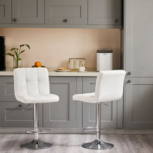Load image into Gallery viewer, Fabric Faux Leather Aluminum Swivel Bar Chairs (Set of 2) - White / Silver