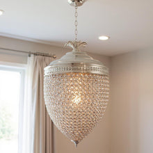 Load image into Gallery viewer, Unique Statement Three Light Metal And Crystal Glass Chandelier With Shades - Silver