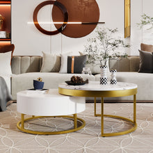 Load image into Gallery viewer, Round Nesting Coffee Table With Drawers - Golden / White