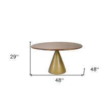 Load image into Gallery viewer, 48" Rounded Solid Wood And Iron Pedestal Base Dining Table - Brown