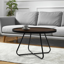 Load image into Gallery viewer, 28" Wood And Metal Round Cross Legs Coffee Table - Brown And Black