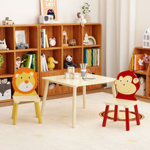 Load image into Gallery viewer, Kids Table And 2 Chairs Set, 3 Pieces Toddler Table And Chair Set, Wooden Activity Play Table Set (Lion&Monkey) - Natural