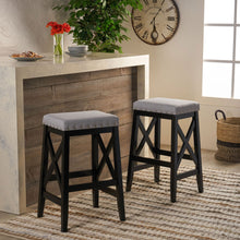 Load image into Gallery viewer, Greely Saddle Barstool Set With Fabric Upholstery - Light Gray