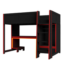 Load image into Gallery viewer, Gaming Loft Bed With Built In Desk, Wardrobe, LED Lighting And Drawer