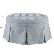 Load image into Gallery viewer, Skirted Tufted Round Ottoman With Button Top - Gray