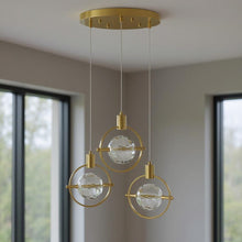 Load image into Gallery viewer, Geometric Three Light Metal Dimmable Chandelier With Clear Shades - Gold