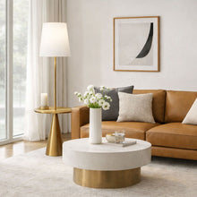 Load image into Gallery viewer, Celestial - Modern Floor Lamp With Accent Table With Large Shade - Gold / White
