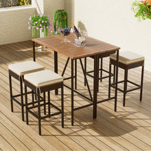 Load image into Gallery viewer, Outdoor Acacia Wood Bar Height Table And Eight Stools With Cushions