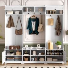 Load image into Gallery viewer, Wide Hall Tree With Shoe Storage, 4 In 1 Entryway Bench With 8 Cubbies, 7 Coat Hooks & Adjustable Shelf For Hallway - White