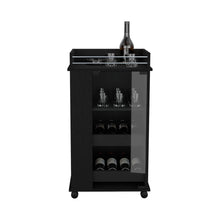 Load image into Gallery viewer, Bar Cart With Glass Door, 2 Side Shelves And Casters - Black