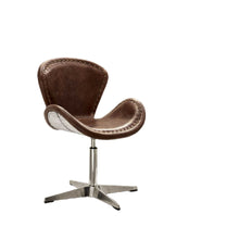 Load image into Gallery viewer, Faux Leather Distressed Swivel Arm Chair - Brown And Silver