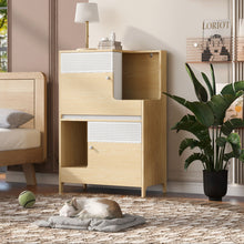 Load image into Gallery viewer, Furniture Style Multi Use Natural Cat Litter Box House With Flip Down Door - Natural