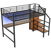 Load image into Gallery viewer, Loft Bed With Desk, Storage Staircase, Small Wardrobe And LED Light