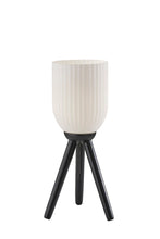 Load image into Gallery viewer, Solid Wood Tripod Table Lamp With White Ribbed Glass Shade - Black