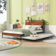 Load image into Gallery viewer, Platform Bed Frame With Trundle, USB Ports And Slat Support, No Box Spring Needed