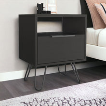Load image into Gallery viewer, 22" Faux Wood Nightstand With Storage - Black
