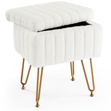 Load image into Gallery viewer, Faux Fur Tufted Storage Ottoman - White / Gold
