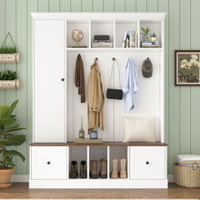 Load image into Gallery viewer, Hall Tree With Shoe Storage Bench, Entryway Coat Rack With 5 Hooks