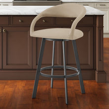 Load image into Gallery viewer, 26" Contemporary Faux Leather And Iron Low Back Counter Height Swivel Bar Chair - Brown