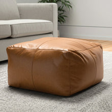 Load image into Gallery viewer, 22" Genuine Leather Pouf Ottoman - Tan
