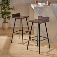 Load image into Gallery viewer, Outdoor Bar Stool With Low Backrests And Wood Seats (Set of 2) - Dark Brown / Black