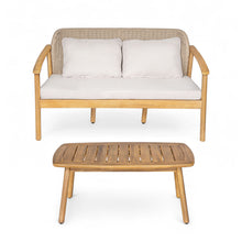 Load image into Gallery viewer, 2 Piece Outdoor Acacia Wood Conversation Set, Woven Rope Backrest Patio Seating Group, Woven Rope With Coffee Table For Porch - Light Teak / Beige