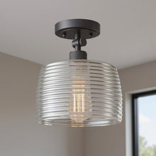Load image into Gallery viewer, Shaded Metal Dimmable Flush Chandelier With Shades - Black