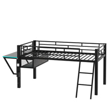 Load image into Gallery viewer, Modern Gaming Mid Loft Bed With Desk And LED Lights