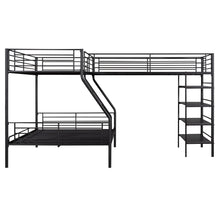 Load image into Gallery viewer, L-Shaped Twin Over Full Bunk Bed And Twin Loft Bed With 4 Built In Shelves - Black