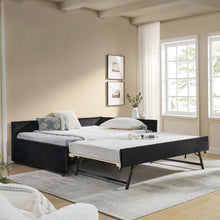 Load image into Gallery viewer, Full Size Upholstered Daybed With Trundle, Tufted Backrest And Armrests - Black