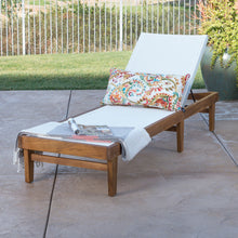 Load image into Gallery viewer, Outdoor Chaise Lounge With Acacia Wood Frame - White / Teak