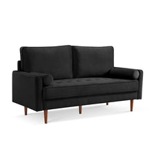 Load image into Gallery viewer, Velvet Sofa And Toss Pillows With Dark Brown Legs - Black