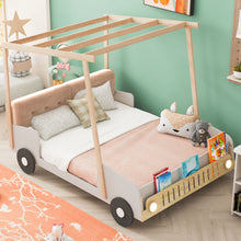 Load image into Gallery viewer, Twin Size Car Bed & Pillow, Ceiling Cloth And LED - Natural