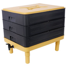 Load image into Gallery viewer, Durable 3 Tray Worm Farm Kit For Efficient Vermicomposting, 65L Capacity - Yellow / Black