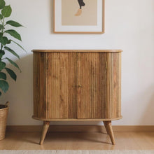Load image into Gallery viewer, 32" Solid Wood Oval Ribbed Texturere Cabinet With Two Doors - Brown