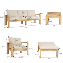 Load image into Gallery viewer, Outdoor 4 Pieces Acacia Sectional Patio Sofa Set - Light Gray / Teak