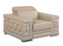 Load image into Gallery viewer, Faux Leather Club Chair - Beige And Silver