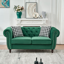 Load image into Gallery viewer, Chesterfield Fabric Sofa With Roll Armrest And Nailhead, Mid Century 2 Seater Couch