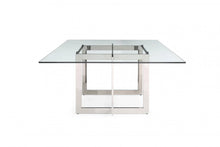 Load image into Gallery viewer, 59" Square Glass And Stainless Steel Pedestal Base Dining Table - Clear
