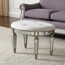 Load image into Gallery viewer, Linen Metallic Round Ottoman - Silver / Cream