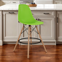 Load image into Gallery viewer, Heavy Duty Plastic And Solid Wood Counter Height Bar Chair - Green And Brown