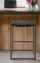 Load image into Gallery viewer, Leather And Iron Backless Bar Chair - Black / Brown