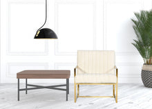 Load image into Gallery viewer, Industrial Velvet Steel Chair - Off White And Gold