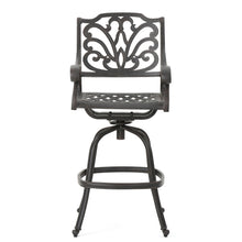 Load image into Gallery viewer, Outdoor Cast Aluminum Swivel Bar Stool With Scrolled Arms - Bronze