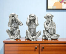 Load image into Gallery viewer, Monkey Tabletop Sculpture (Set of 3) - Silver
