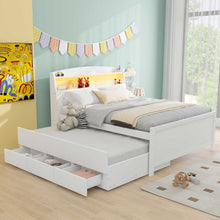 Load image into Gallery viewer, Full Size Platform Bed With Storage LED Headboard, Twin Trundle And 3 Drawers - White