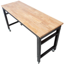 Load image into Gallery viewer, Wide Rolling Workbench For Garage, Adjustable Height, Workshop Tool Bench, Metal With Rubber Wood Top