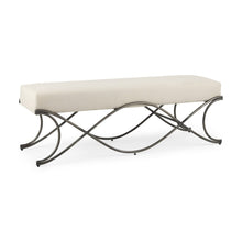Load image into Gallery viewer, 55" Cream and Nickel Fabric and Metal Upholstered Bench