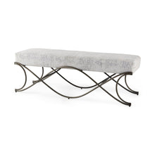 Load image into Gallery viewer, 55" Dark Gray and Nickel Chenille and Metal Upholstered Bench